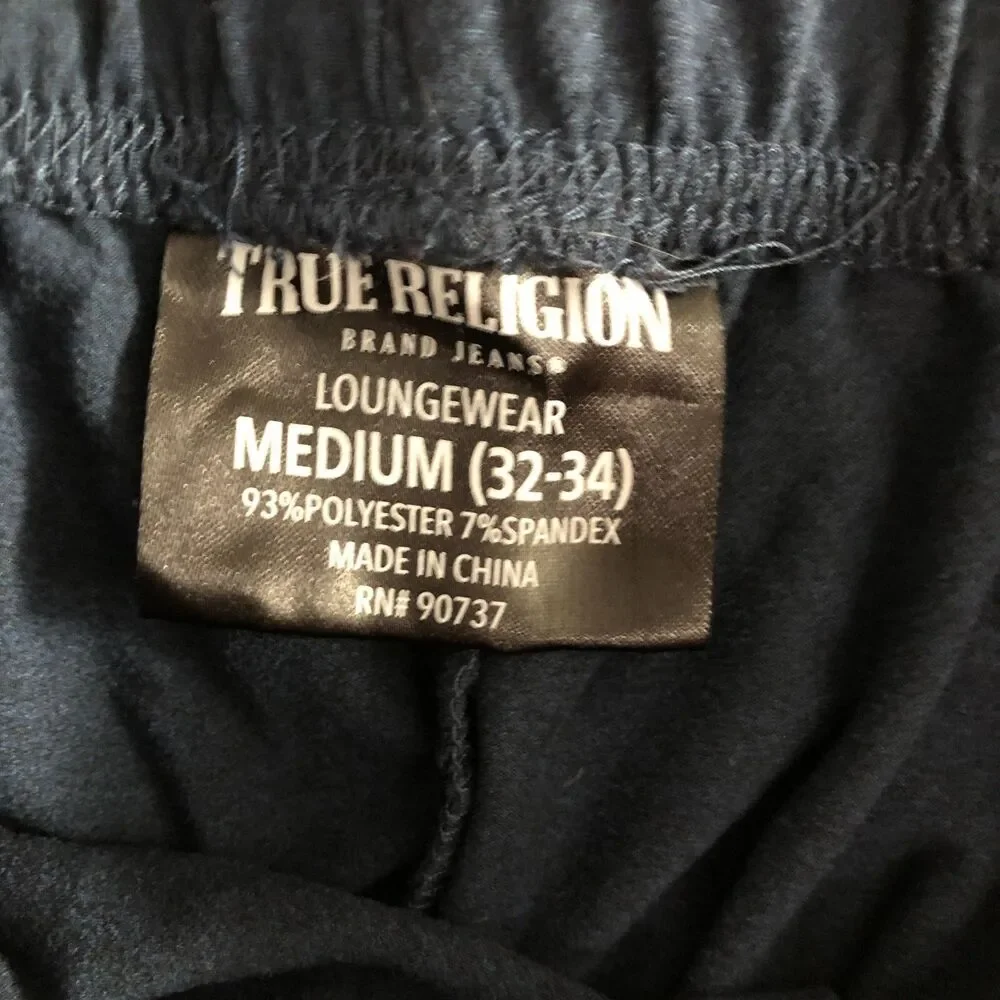 True Religion Loungewear Pants Mens M Blue Drawstring Logo Jogger Sweatpants